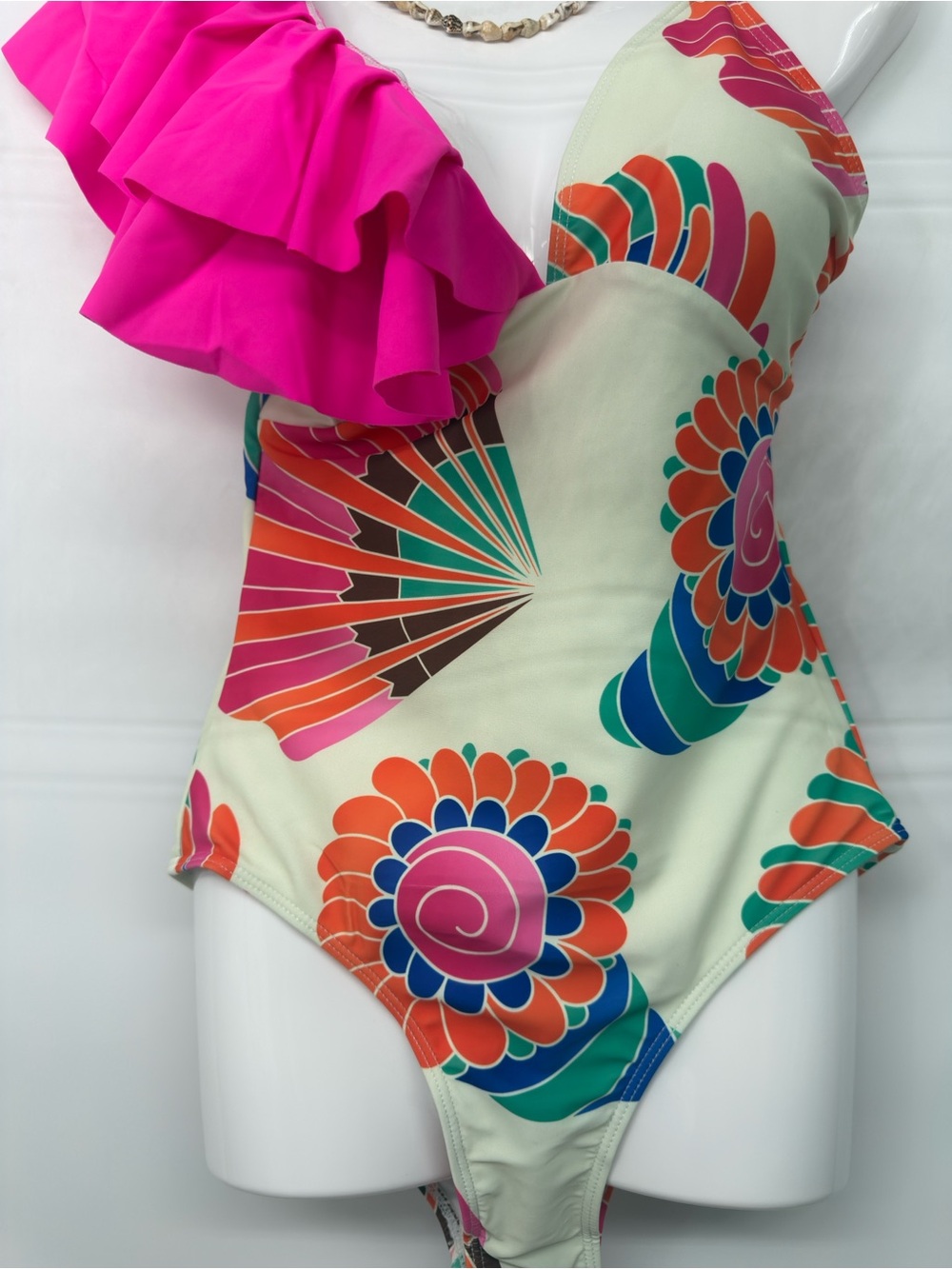 Cream Swim Coverup sarong   Multicolor one piece bathing suit 2pc set